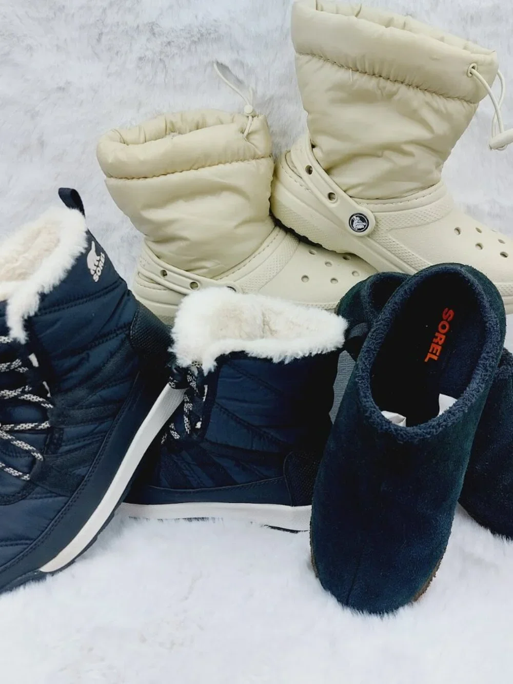 Set of 3 Sorel Crocs Girl's Black Cream Faux-Fur Snow Winter Boots Size US 3